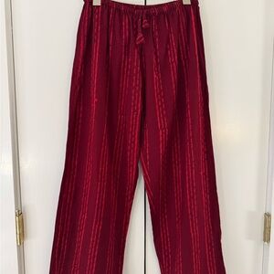 Womens Wide Leg Red Pants with Embroidery